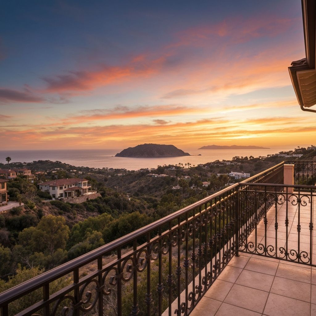 Catalina Island sunset view from luxury home balcony